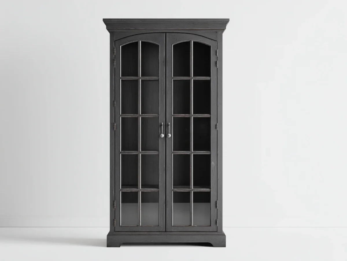 Vitrine Vitrinenschrank Holz Glas 90x40x190 cm Schwarz - klassisches Design – Bild 2